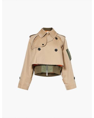 Sacai Cropped Double-breasted Cotton-blend Jacket X - Natural