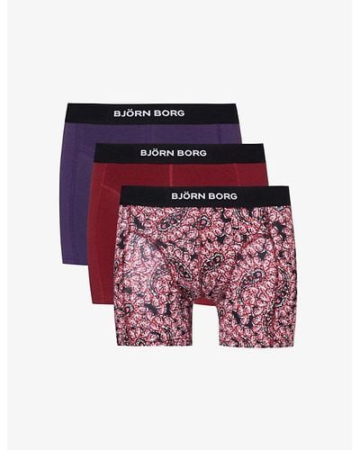 Björn Borg Logo-waistband Pack Of Three Organic Stretch-cotton Boxers - Purple