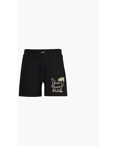 Amiri Twisted Palms Brand-embroidered Cotton-jersey Shorts - Black