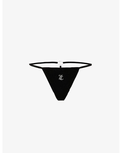 Juicy Couture Charm Stretch-velvet Thong - Black
