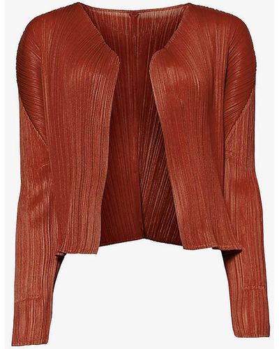 Pleats Please Issey Miyake Basics Pleated Knitted Jersey Jacket - Red
