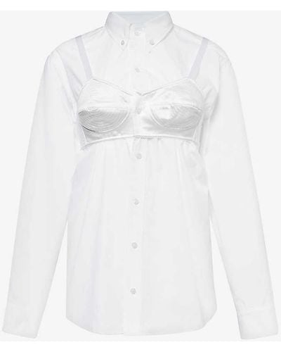 VAQUERA Bra-detail Long-sleeved Cotton Shirt - White