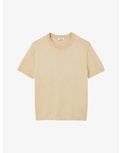 Sandro Crewneck Classic-fit Knitted T-shirt - Natural