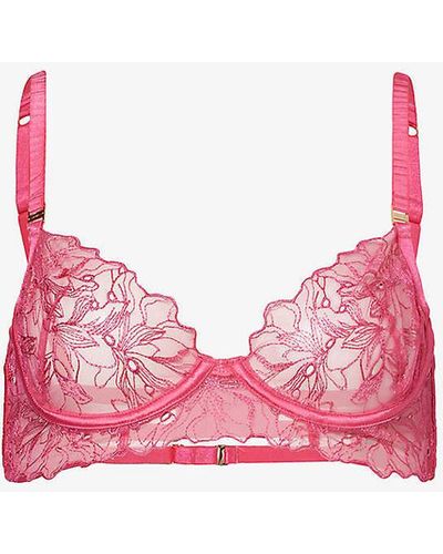 Bluebella Astra Floral-embroidered Mesh Bra - Pink