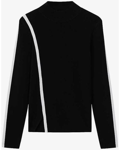Reiss Anna Contrast-stripe Stretch-woven Top - Black