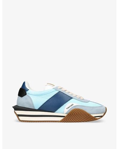 Tom Ford James Logo-print Leather And Suede Low-top Sneakers - Blue