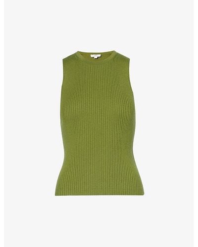 Vince Sleeveless Ribbed Stretch-woven Blend Top - Green