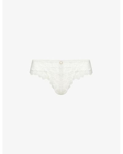 Panache Allure Floral-embroidered Stretch-woven Thong - White