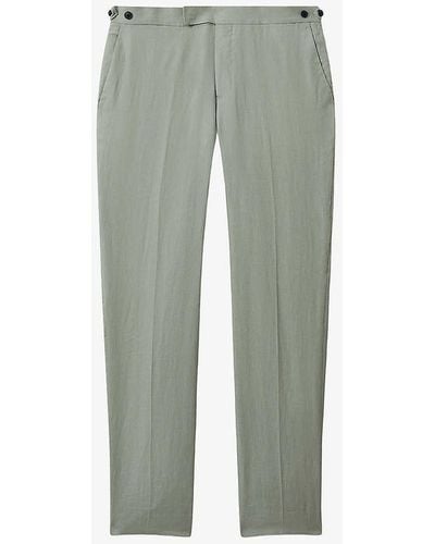 Reiss Kin Slim-fit Straight-leg Linen Trousers - Green