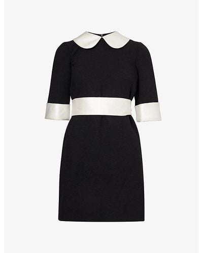 Dolce & Gabbana Collared Crepe-texture Wool-blend Mini Dress - Black