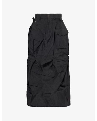 Junya Watanabe Patch-pocket High-rise Canvas Midi Skirt - Black