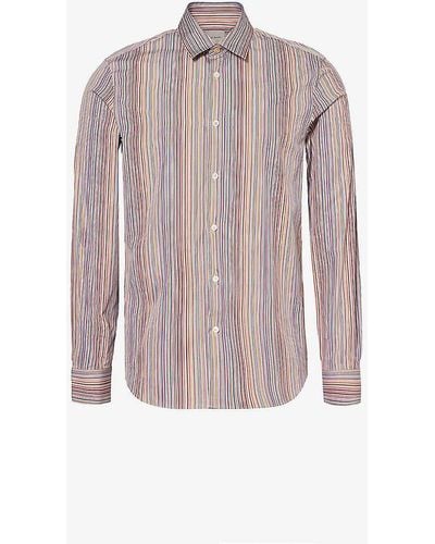 Paul Smith Ed Stripe-embellished Slim-fit Cotton Shirt Xx - Pink