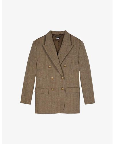 The Kooples Double-breasted Relaxed-fit Checked Wool Blazer - Brown
