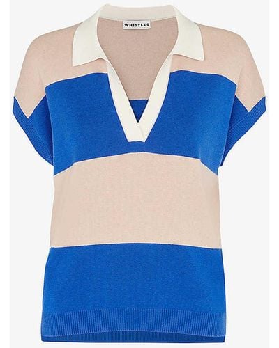 Whistles Stripe-pattern Knitted Polo Shirt - Blue