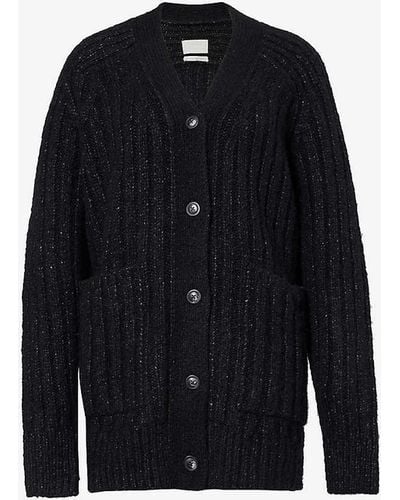 Lauren Manoogian Saddle V-neck Alpaca Wool And Silk-blend Knitted Cardigan - Blue