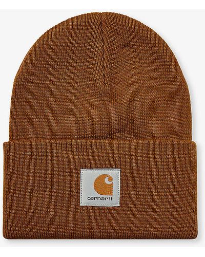 Carhartt Brand-patch Ribbed Knitted Beanie - Brown