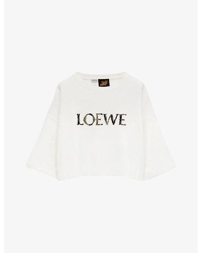 Loewe X Paula's Ibiza Cropped Relaxed-fit Cotton-blend-jersey T-shirt - White