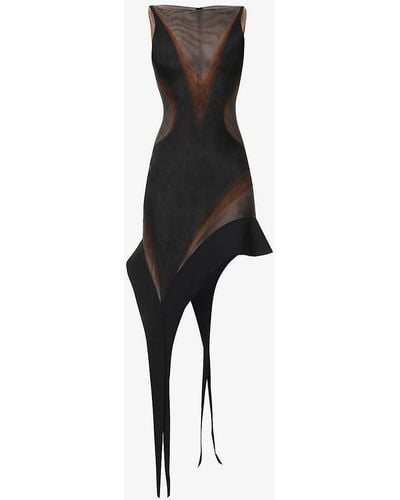 Mugler Contrast-panel Asymmetric-hem Stretch-woven Mini Dress - Black