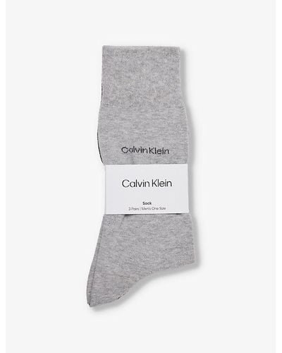 Calvin Klein Branded Mid-calf Pack Of Three Cotton-blend Knitted Socks - Gray