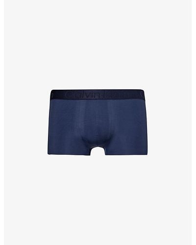 Calvin Klein Branded-waistband Low-rise Stretch-woven Trunks - Blue
