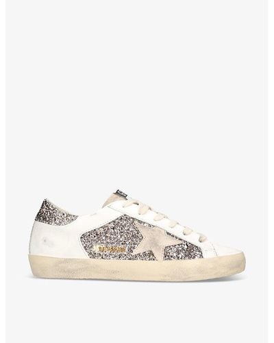 Golden Goose Super Star Glitter-embellished Faux-leather Low-top Trainers - Natural