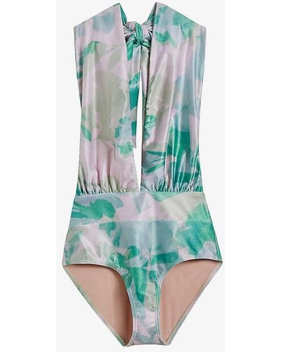 Ted Baker Milene Abstract-print Stretch-woven Swimsuit - Blue