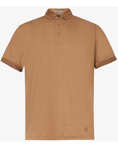 Corneliani Brand-appliqué Cotton Polo Shirt - Natural