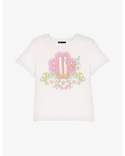 Maje Graphic-printed Cotton T-shirt - Pink