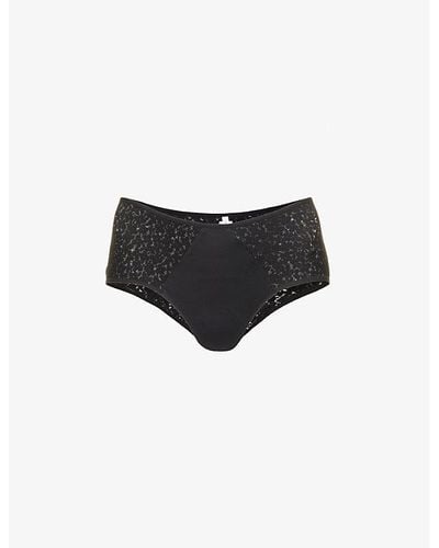 Chantelle Norah Floral-embroidered Stretch-lace Brief - Black