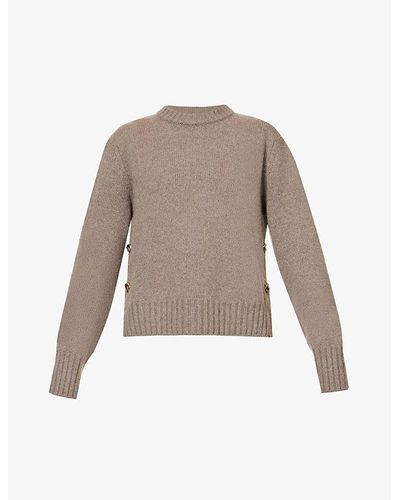Bottega Veneta Knot-button Round-neck Wool-knitted Sweater - Natural