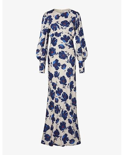 By Malina Alize Long Sleeved Satin Maxi Dres - Blue