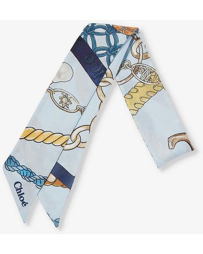 Chloé Logo-print Silk Scarf - Blue