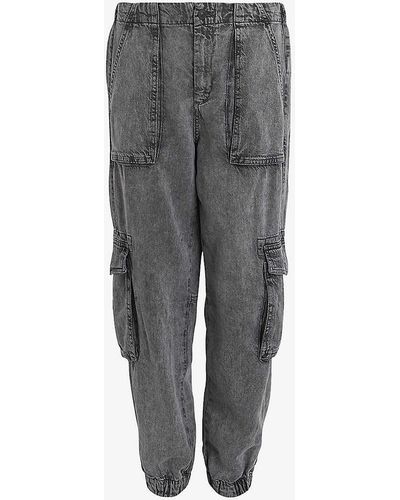 AllSaints Frieda High-rise Tapered-leg Denim Cargo Trousers - Grey