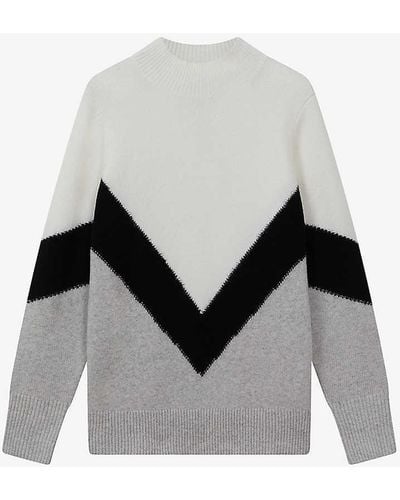 Reiss Claude Colourblock Stretch-knitted Jumper - White