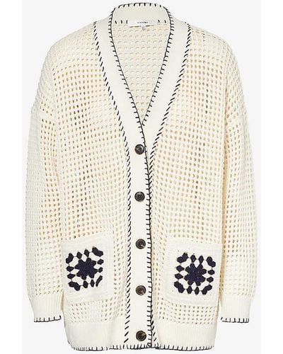 FRAME Crochet Pocket V-neck Cotton-blend Cardigan - White
