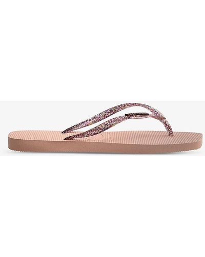 Havaianas Glitter Square-toe Rubber Flip-flops - Pink