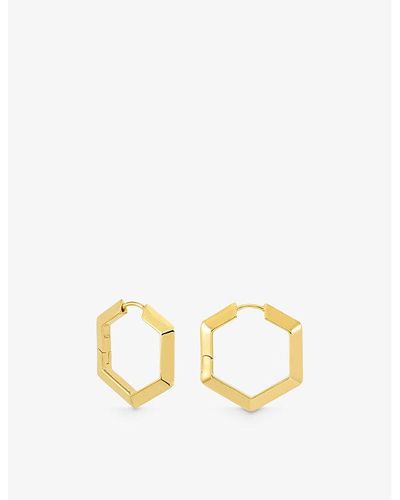 Rachel Jackson Large Bevelled Hexagon-shape 22ct -plated Sterling Silver Hoop Earrings - Metallic