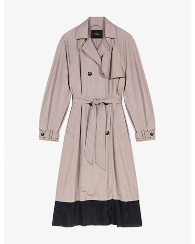 Maje Pleated-hem Two-tone Woven Trench Coat - Natural