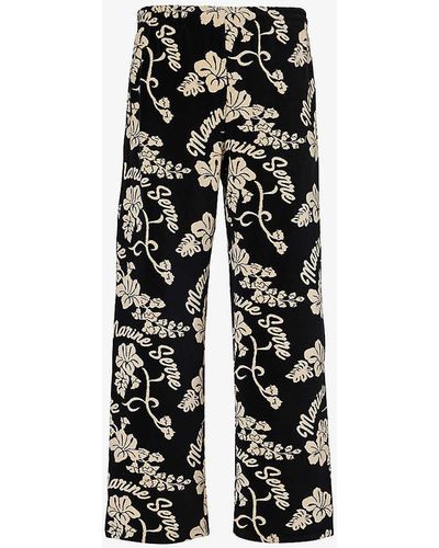 Marine Serre Floral-print Drawstring-waistband Relaxed-fit Wide-leg Towelling jogging Bottoms - Black
