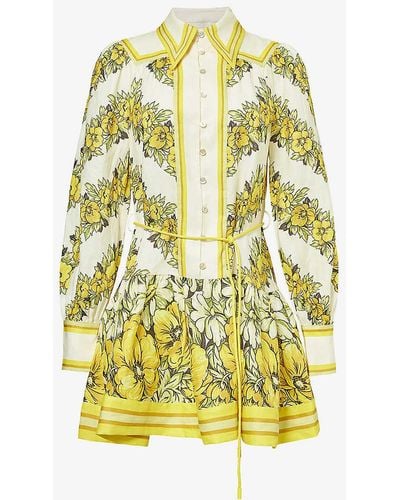 ALÉMAIS Gisela Floral-print Linen Mini Dress - Yellow