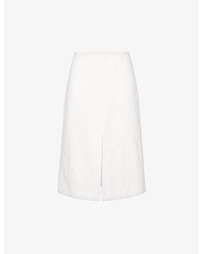 Dries Van Noten Split-hem High-rise Linen And Cotton-blend Midi Skirt - White