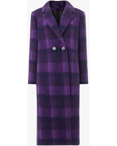 Whistles Camila Checked Wool-blend Coat - Purple