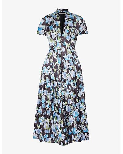 Philosophy Di Lorenzo Serafini Floral-print V-neck Woven Midi Dress - Blue