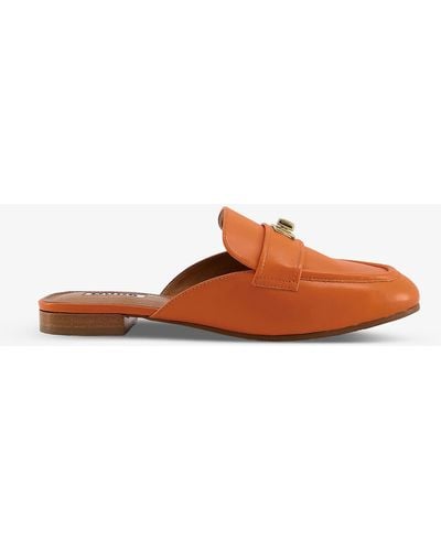 Dune Glare Turn-lock Backless Leather Loafers - Orange