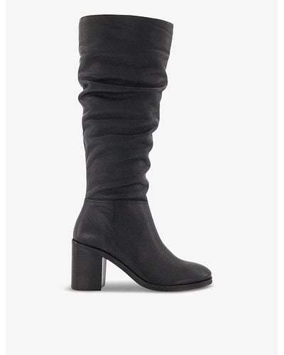 Dune Truce 2 Ruched-top Heeled Leather Knee-high Boots - Black