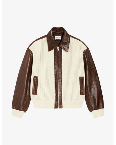 Claudie Pierlot Contrast-trim Leather And Knit-rib Bomber Jacket - Brown