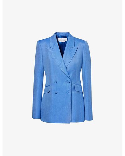 Gabriela Hearst Stephanie Peak-lapel Regular-fit Wool, Silk And Linen-blend Blazer - Blue