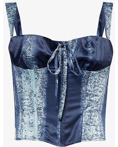 Miaou Agnes Corseted Stretch-woven Top - Blue