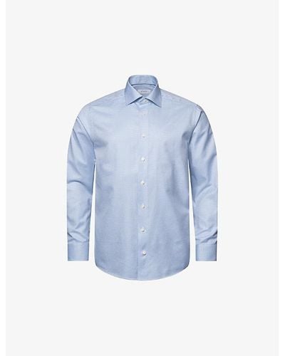 Eton Houndstooth-patterned Slim-fit Cotton-blend Shirt - Blue