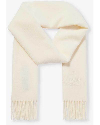 Vivienne Westwood Brand-embroidered Fringed-trim Wool Scarf - White
